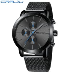 Men Watches CRRJU Top Brand Fashion multifunction Stainless Steel Mesh business Waterproof Wrist Watches Relogio Masculino