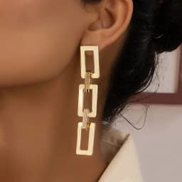 Long Exaggerated Square Hanging Earrings Multi-layers Hollow Geometric Pendants Gold Color Metal Dangle Earrings bijoux femme