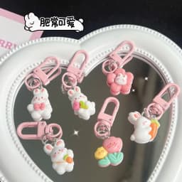 Cute Rabbit Keychain for Women Resin Bunny Carrots Bag Pendant Tulip Key Chains Girls Kids Couple Kpop Jewelry Deciration
