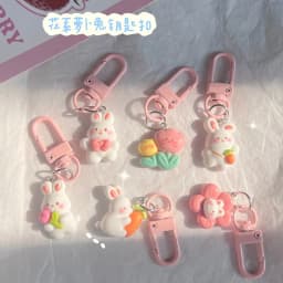 Cute Rabbit Keychain for Women Resin Bunny Carrots Bag Pendant Tulip Key Chains Girls Kids Couple Kpop Jewelry Deciration