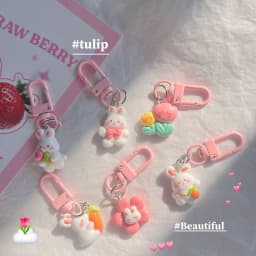Cute Rabbit Keychain for Women Resin Bunny Carrots Bag Pendant Tulip Key Chains Girls Kids Couple Kpop Jewelry Deciration