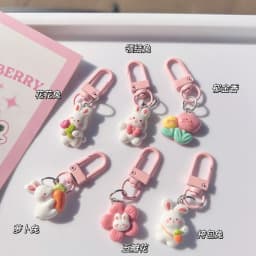 Cute Rabbit Keychain for Women Resin Bunny Carrots Bag Pendant Tulip Key Chains Girls Kids Couple Kpop Jewelry Deciration