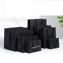 50pcs Custom Logo Print Cardboard Packaging White Black Luxury Gift Shopping Jewelry Paper Bag With Handle for Clothes Shoes Box