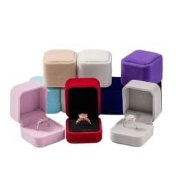 Square Red Engagement Velvet Earring Ring Box Organizer For Valentine Day Gift Wedding Ring Showcase Jewelry Packaging Wholesale
