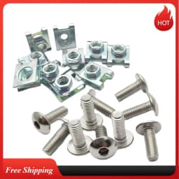 10 Set Plastic Cover Silver Stainless Steel Screw Bolt and U Type Clips with Nut 6mm 5mm for Motorcycle Scooter ATV Moped M6