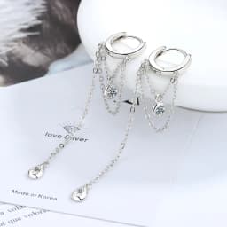 925 Sterling Silvler Tassel Chain Earring Elegance Girlfriend Gift Fine Silver Jewelry Waterdrop Chain Cz Ear Wire bijoux femme