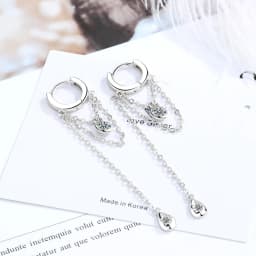 925 Sterling Silvler Tassel Chain Earring Elegance Girlfriend Gift Fine Silver Jewelry Waterdrop Chain Cz Ear Wire bijoux femme