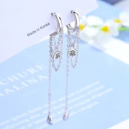 925 Sterling Silvler Tassel Chain Earring Elegance Girlfriend Gift Fine Silver Jewelry Waterdrop Chain Cz Ear Wire bijoux femme