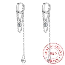 925 Sterling Silvler Tassel Chain Earring Elegance Girlfriend Gift Fine Silver Jewelry Waterdrop Chain Cz Ear Wire bijoux femme