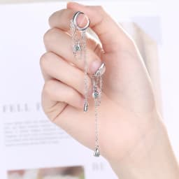 925 Sterling Silvler Tassel Chain Earring Elegance Girlfriend Gift Fine Silver Jewelry Waterdrop Chain Cz Ear Wire bijoux femme