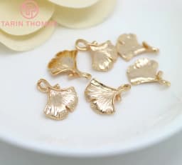 (672) 6PCS 13x16MM 24K Gold Color Plated Brass Ginkgo Leaf Tree Leafs Shaped Charms High Quality Diy Jewelry Accessories