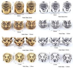 10pcs Antique Owl Lion Buddha Leopard Head Spacer Beads Charm DIY Bracelets Necklace Beads for Jewelry Making Accessories