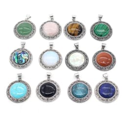 Natural stone Pendant Turquoise Metal Alloy Vintage Round Exquisite charms For jewelry making DIY Necklace accessories 38x42mm