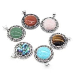 Natural stone Pendant Turquoise Metal Alloy Vintage Round Exquisite charms For jewelry making DIY Necklace accessories 38x42mm