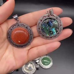 Natural stone Pendant Turquoise Metal Alloy Vintage Round Exquisite charms For jewelry making DIY Necklace accessories 38x42mm