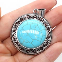 Natural stone Pendant Turquoise Metal Alloy Vintage Round Exquisite charms For jewelry making DIY Necklace accessories 38x42mm