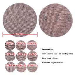 5 Inch Mesh Sanding Disc 125mm Sandpaper 80-600 Grit Hook Loop Dust-Free Anti-Blocking for Car Paint Metal Finishing Polishing
