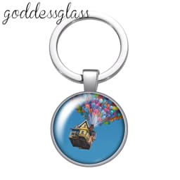 Up Travel with the House Adventure Glass Cabochon Keychain Bag Car Key Chain Ring Holder Charms Keychains Gift