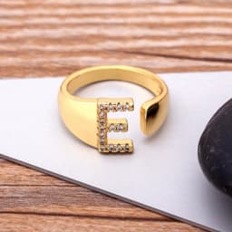 Fashion Chunky Wide Hollow A-Z Letter Gold Color Adjustable Opening Ring Initials Name Alphabet Female Party Wedding Jewelry