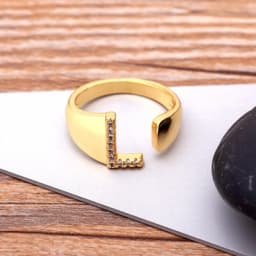 Fashion Chunky Wide Hollow A-Z Letter Gold Color Adjustable Opening Ring Initials Name Alphabet Female Party Wedding Jewelry