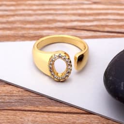 Fashion Chunky Wide Hollow A-Z Letter Gold Color Adjustable Opening Ring Initials Name Alphabet Female Party Wedding Jewelry