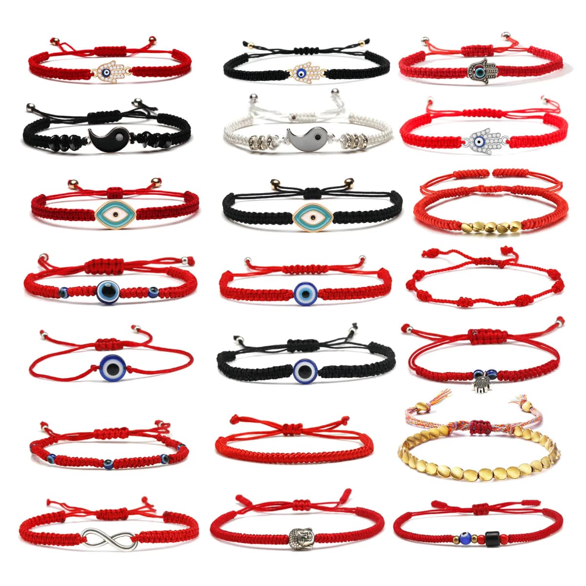 Zinc Alloy Hamsa Hand Red String Adjustable Bracelet Women Fatima Evil Eye Rope Handmade Tibetan Buddhist Lucky Knot Jewelry DIY