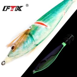 FTK Sea Fishing Lure Hard Bait Wood Shrimp 8cm 10g Fishing Wobbler Squid Hook Jig Artificial Lure  jigging Lure Octopus Bait