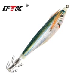 FTK Sea Fishing Lure Hard Bait Wood Shrimp 8cm 10g Fishing Wobbler Squid Hook Jig Artificial Lure  jigging Lure Octopus Bait