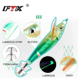 FTK Sea Fishing Lure Hard Bait Wood Shrimp 8cm 10g Fishing Wobbler Squid Hook Jig Artificial Lure  jigging Lure Octopus Bait