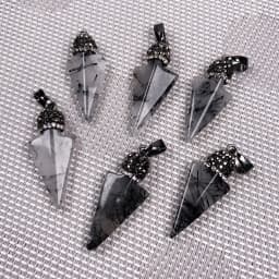 1PC Natural Stone Arrow Shape Black Rutilated Quartz Pendant Charms for Jewelry Making DIY Necklace Accessories Size 15x37mm
