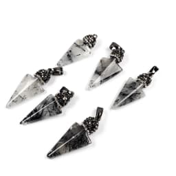 1PC Natural Stone Arrow Shape Black Rutilated Quartz Pendant Charms for Jewelry Making DIY Necklace Accessories Size 15x37mm
