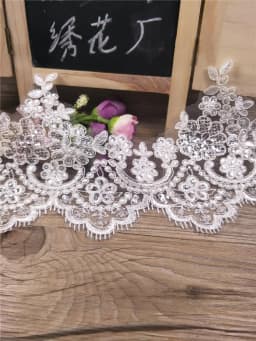 1Yard/13cm White Ivory Sequin Cording Fabric Flower Venise Venice Mesh Lace Trim Applique Sewing Craft for Wedding Dec.