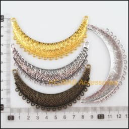 3 New Flower Moon Charms Antiqued Silver Plated Bronze Gold Color Wave Connectors 49x86mm