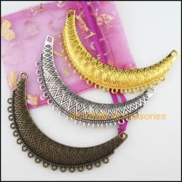 3 New Flower Moon Charms Antiqued Silver Plated Bronze Gold Color Wave Connectors 49x86mm