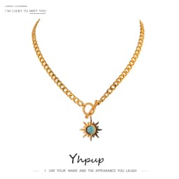 Yhpup Exquisite Sun Flower Pendant Necklace Stainless Steel Golden 18 K Chain Choker Women Necklace Bijoux Femme Accessories