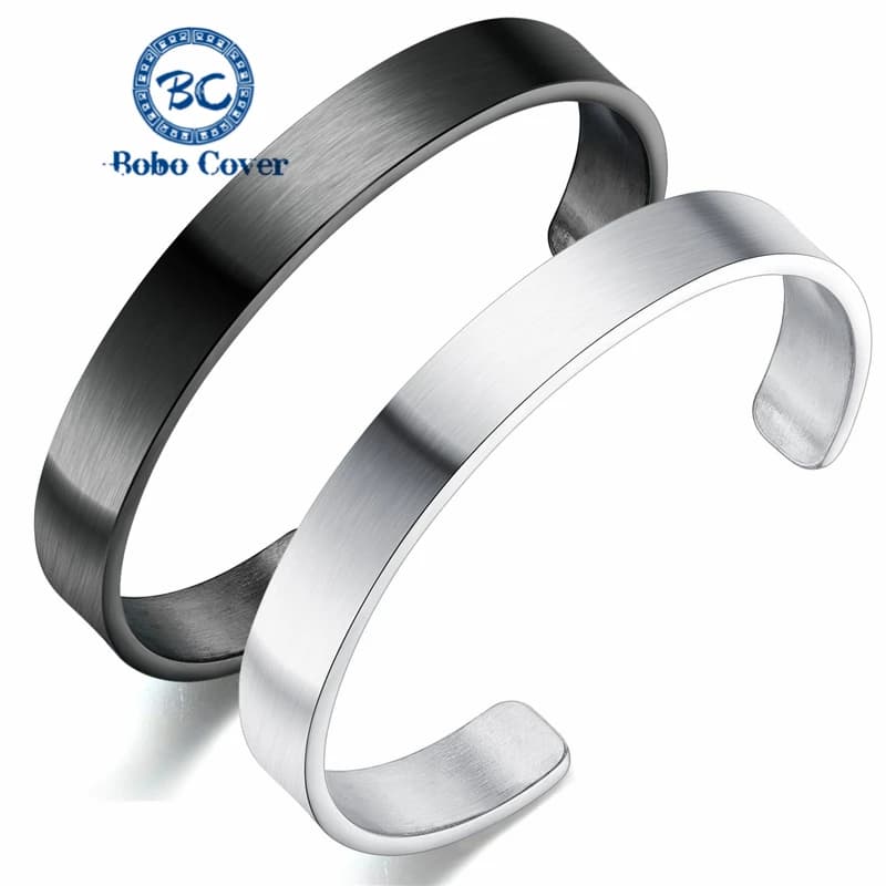 Classic Fashion Open Buckle Flat Gloss Men's Cuff Bracelet Bangle High Quality Stainless Steel Bracelets Men Temperament Jewelry