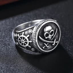Vintage Men's Pirate Signet Double Knife Skull Ring Golden/Silver Color Stainless Steel Compass Goth Punk Ring Drop Shipping