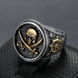 Vintage Men's Pirate Signet Double Knife Skull Ring Golden/Silver Color Stainless Steel Compass Goth Punk Ring Drop Shipping