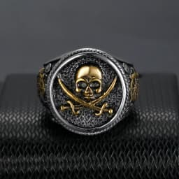 Vintage Men's Pirate Signet Double Knife Skull Ring Golden/Silver Color Stainless Steel Compass Goth Punk Ring Drop Shipping