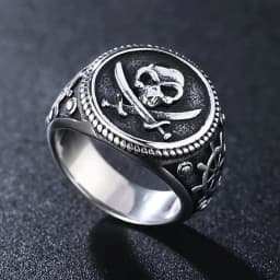 Vintage Men's Pirate Signet Double Knife Skull Ring Golden/Silver Color Stainless Steel Compass Goth Punk Ring Drop Shipping