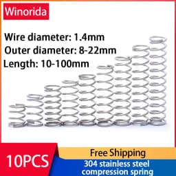 304 Stainless Steel Compression Spring, Return Spring, Steel Wire Diameter 1.4mm Outside Diameter 8~22mm 10 Pcs