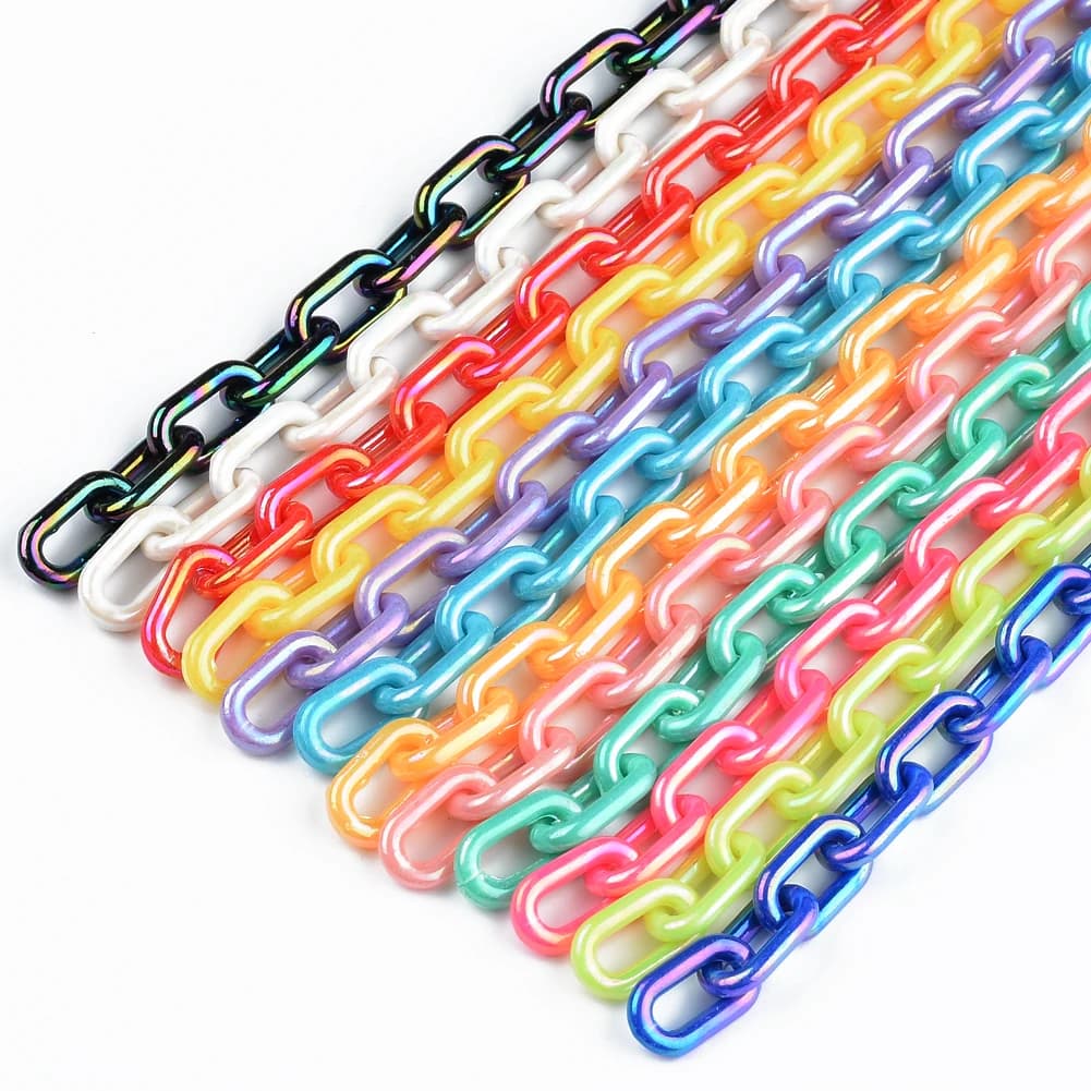 50CMX5PCS AB Colors Acrylic Link Chain Lobster Clasp Keychains For Necklace Bracelet Making Colorful Chain Plastic Chain Links