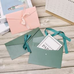 10Pcs/Set Creative Bow Envelope Retro Greeting Card Bags Multicolor Pearlescent Paper Envelop Ribbon Mailer For Wedding Invited