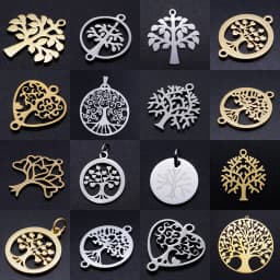 10pcs/Lot Stainless Steel Gold Color Tree of Life DIY Charms Wholesale Heart Connectors Pendant Necklace Making