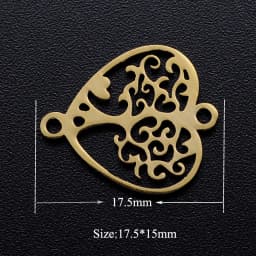 10pcs/Lot Stainless Steel Gold Color Tree of Life DIY Charms Wholesale Heart Connectors Pendant Necklace Making