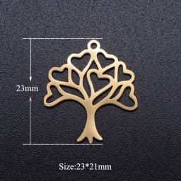 10pcs/Lot Stainless Steel Gold Color Tree of Life DIY Charms Wholesale Heart Connectors Pendant Necklace Making