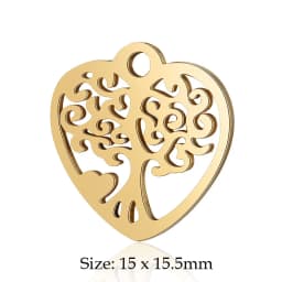 10pcs/Lot Stainless Steel Gold Color Tree of Life DIY Charms Wholesale Heart Connectors Pendant Necklace Making