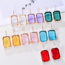 7 Colors Big Famale Earings 2023 Colorful Geometric Crystal Zircon Dangel Earring For Women Gilrs Weeding Accessories Jewelry
