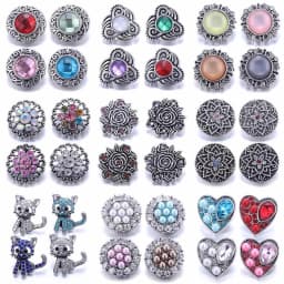 Color Crystal 18MM Snap Button Jewelry Women Fashion DIY Snap Button Bangle Necklace 5Pcs Mixed Accessories Gift Wholesale