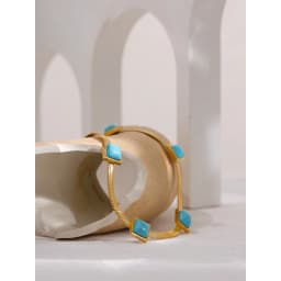Yhpup Blue Artificial Turquoise Snake Chain Necklace Stainless Steel Golden Collar Jewelry for Women бижутерия для женщин Gift